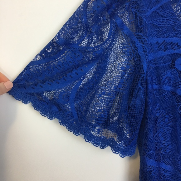 Dress Barn Blue Lace Short Sleeve Dress - Picture 5 of 7